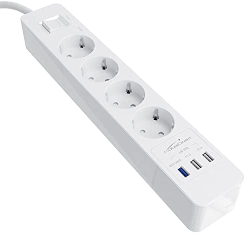 KabelDirekt – 4-Fach-Steckdosenleiste & Mehrfachsteckdose (USB, Quick Charge 3.0, Schnellladegerät, lädt geräteabhängig bis zu 3× schneller, Überspannungs-/Berührungsschutz, TÜV-geprüft, weiß)