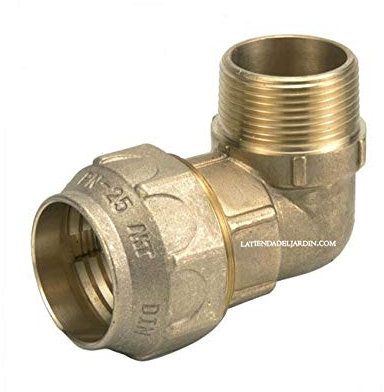 Suinga Curva Maschio Ottone 25mm x 3/4 Filettato per Tubo Polietilene 25mm, Certificazione Aenor, Connessione Sicura e Duratura, d'oro
