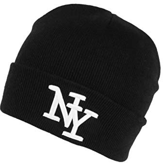 Hip Hop Honour New York Mütze schwarz und weiß aus Wolle, modisch und warm, Nevy – Einheitsgröße – Schwarz