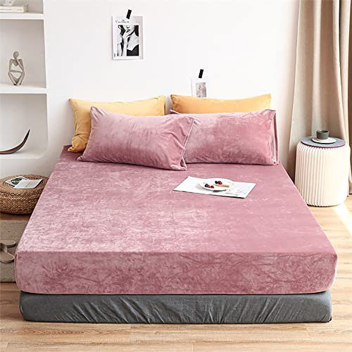 Michorinee Warme Fleece Spannbettlaken 140x200cm Cashmere Touch Kuschelig Flauschig Plüsch Flanell Bettlaken Spannbetttuch für Boxspringbett Topper Matratze bis 30 cm Hohe Rosa