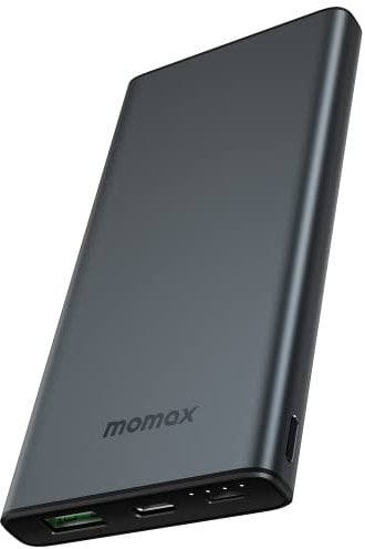 MOMAX Portable Charger, 10000mAh 20W PD Aluminum Ultra Slim iPower Lite Power Bank High-Speed Thin Phone Charger with 2 Input 2 Output Compatible with iPhone 15, Galaxy,Pixel and More, Grey