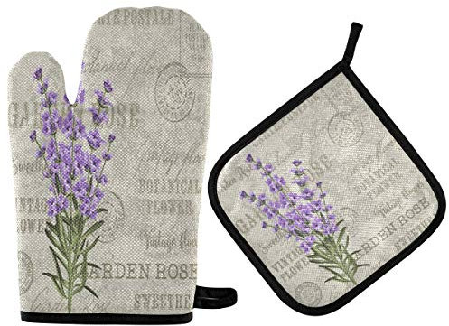 Backhandschuhe Set Lavendel-Vintage Blumen Retro Gänseblümchen-Sonnenblume Topfhandschuhe Geeignet Oven Mitts Waschbare Grillhandschuhe Für Die Küche, Zum Grillen, Kochen