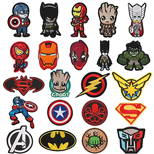 22 Stück Patches zum Aufbügeln,Bügel Patches,Flicken zum Aufbügeln Kinder,Aufnäher Patche Erwachsene,Bügelaufkleber Kleidung,Bügelbilder für Textilien,Taschen Jeans T-Shirt Bügelflicken (Hero-22PCS)