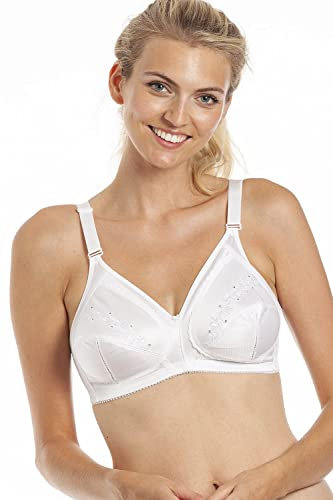 Camille Soft Cup Non-Wired Bra for Women - Women's White Bra with Embroidered Detailing & Adjustable Strap for Comfortable Everyday Wear 40C White