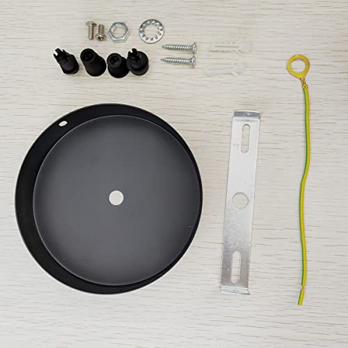 Chrasy Ceiling Rose Pendant Cable Grip Flex Clamp Metal Plate for Light Fitting Black Color Hanging Lamp Ceiling Cover Accesories (12CM)