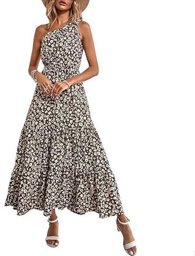 PYTRXGBO Vestido midi de verano para mujer con cuello en V, Fucsia, S