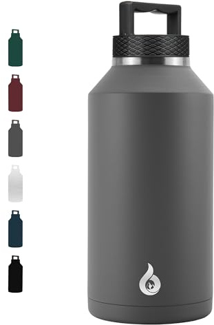 BJPKPK Half Gallon Water Bottle Insulated, Dishwasher Safe 64 oz Water Bottle with Handle, Leakproof BPA Free Water Jug, Large Stainless Steel Thermos for Sports, Grey