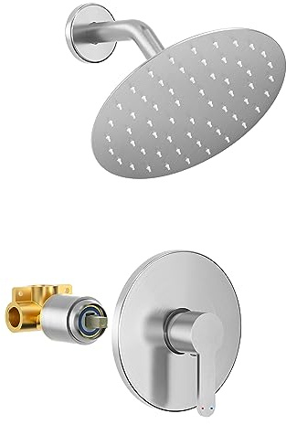 Holispa Duscharmatur Wasserhahn, gebürstetes Nickel, Duscharmatur-Set mit 20,3 cm Regenduschkopf, Einhand-Duschverkleidungsset inklusive Duschventil
