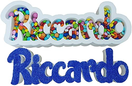 PORTA CONFETTI CONTENITORE in POLISTIROLO con SCRITTA CENTRALE COLORATA PERSONALIZZATA Altezza 15 cm