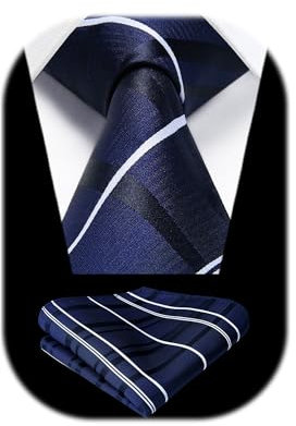 HISDERN Krawatten Für Herren Gepunktete Formelle Elegant Klassische Taschentuch Marineblau Krawatte & Einstecktuch Set Für Hochzeit Party Business