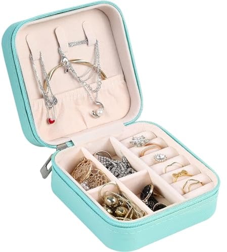 AiQInu Schmuckkästchen Kleine, Schmuckaufbewahrung Reise fur Damen, PU-Leder Schmuckschatulle Reise Mini Jewelry Box für Ringe, Ohrringe, Halskette (Blau)