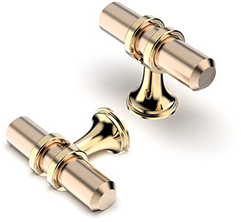 FURNIWARE 10 Stück Schrankbeschläge Knöpfe, Schubladenknöpfe Küchentürschrank Türknopf Kabinett Hardware Knöpfe,Gold + Oxidiertes Glanzgold