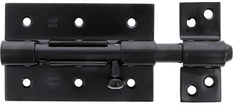 Amig - Pasador de Sobreponer - 120 x 67 mm - Adecuado en Puertas de Paso de Madera - Agujero Portacandados de ø 8 mm - Pestillo para Baño, Dormitorio o Despacho - Cerrojo de Seguridad - Acero Negro