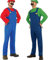 Super Brothers Cosplay Kostüme für Erwachsene Kinder, Halloween Carnival Cosplay Kostüm, Cosplay Kostüm mit Hut und Schnurrbart für Herren Damen Jungen Mädchen, Herren Rot, M
