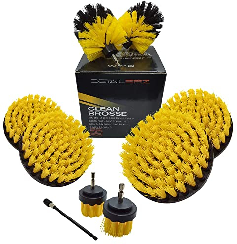Brosse nettoyage voiture pour le nettoyage tapis, siège auto, plastique, carrelage, parquet, kit nettoyage voiture avec brosse visseuse pour le nettoyage de la voiture, garage, cuisine, salle de bain
