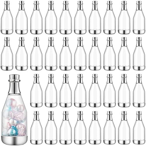 54 Pieces Champagne Bottles Candy Bottles Bridal Shower Favors Mini Baby Bottle for Baby Shower Mini Champagne Bottles Bulk Plastic Wine Alcohol Containers for Wedding Birthday Party (Silver)