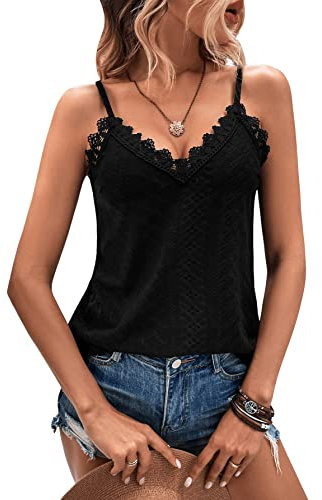 GORGLITTER Spitzentop Damen Sexy Top Mit Spitze Sommer Tops Spitzen Oberteile Lace Cami Tops Going Out Top Schwarz L