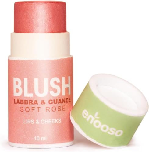 Enooso - Blush en stick crème pour Joues, Lèvres et Yeux ROSE - Illuminateur de Visage Naturel Parfumé et Nourrissant avec Mica - Maquillage Brillant 100% Végan et Artisanal - Fabriqué en Italie