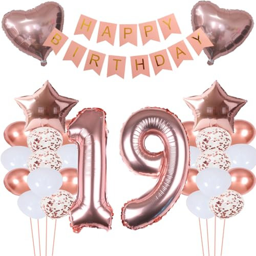 ZWWsullo Folienballon 19 Geburtstag Mädchen geburtstag 19 mädchen 19 jahr geburtstag mädchen deko set Geburtstagsdeko Mädchen 19 jahr Geburtstagsdeko Mädchen Rosegold Zahl Riesen Folienballon Zahl 19