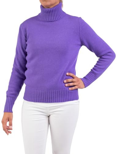 Marenza Maglia Collo Alto Donna Misto Cashmere Doppio Filo Made in Italy (L, Viola)