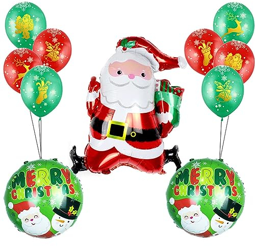 URFEDA Weihnachten Luftballon Girlande, Weihnachten Luftballons Großer Weihnachtsmann Latex Luftballon Weihnachtsballons Merry Christmas Weihnachten Deko Rote grüne Ballon für Weihnachtsfeier Dekor