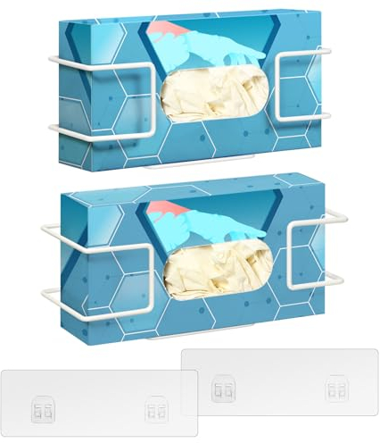THYGIFTREE Glove Box Holder Wall Mount Dispenser, 2 Pack Metal Rack for Rubber Latex Gloves & Facial Tissue