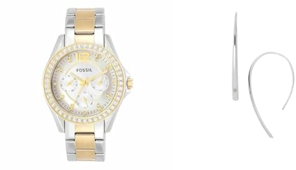 Fossil Women's Watch and Earrings, Silver-Tone Stainless Steel, Set