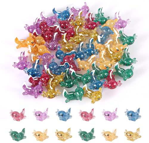 48 Stück Mini Axolotl Figuren, Glitzernd Miniatur-Axolotl, Kleine Tierfiguren für Heimwerker Handwerk Garten Landschaft Puppenhaus Aquarium-Ornament Geburtstag Party Dekorationen (6 Farben)