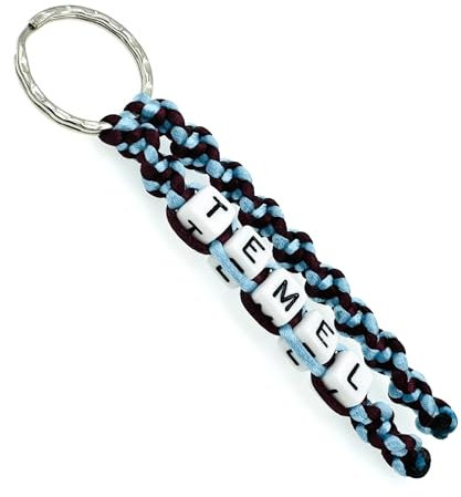 Schlüsselanhänger/Taschenbaumler mit Namen gestrickt geflochten  Für TRABZONSPOR Fan  Bordeauxrot Skyblau/Unisex/Personalisiert