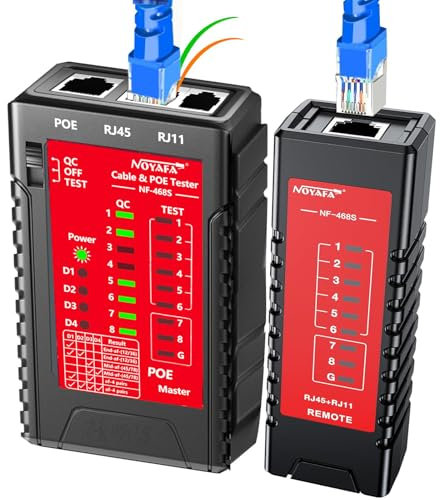 NOYAFA Tester per cavi di rete NF-468S per RJ45, RJ11, RJ12, CAT5, CAT6, CAT7, STP/UTP Cable Checker, Cable Mapper, tester di continuità, capacità POE, linea telefonica Cat3, tester Ethernet,
