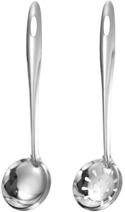 2piece Soup Serving Ladle Big Soup Spoon Stainless The one Slotted ladle and Small ladle Scoop Good for Hot Pot Cooking Ladle for Soup Deep Wide Enough 10inch