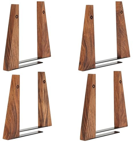 TILISMA Buchstützen für Regale – Handgefertigte Buchstützen aus Holz mit Metallsockel, Walnussbaum – stabile Buchhalter für schwere Bücher – ausgefallenes modernes dekoratives Buchzubehör, um Bücher