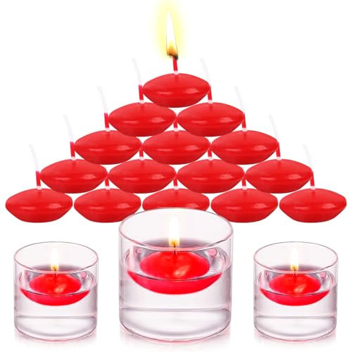 Lot de 38 bougies flottantes en cire blanche - Bougies chauffe-plat flottantes et étanches - Pour la Saint-Valentin, Noël, mariage, dîner (Rouge)