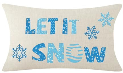 Kissenbezüge Aquarell Blau Wort Let It Snow Schneeflocken Winter Kopfkissenbezug Moderne Zierkissenbezug Dekoration Kissenhülle Packung Für Gemütliche Büro Sofa 40x60cm