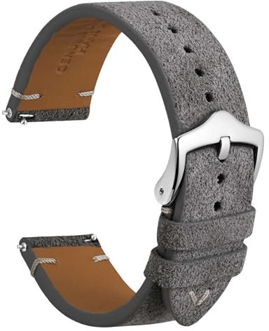 WOCCI 20mm Leder Uhrenarmband, Umgekehrtes Wildleder (Grau)