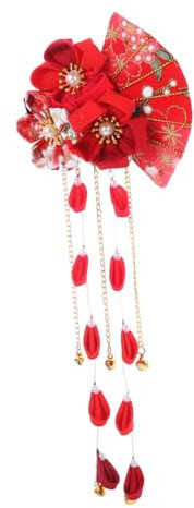 BELLIFFY Épingles à Cheveux De Style Japonais Longues Pinces à Cheveux à Pompon De Mariage Rouge