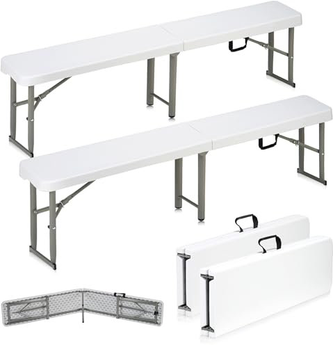 Candockway Klappbank aus Kunststoff mit Tragegriff und Schloss, 1,8 m, tragbare Outdoor-Bank für Garten, Picknick, Camping, Esszimmer, Party, Sitz, wasserdichte Bank für Fußballaktivitäten, fest und