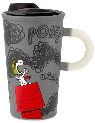Hallmark Travel Mug, Peanuts Travel Mug, Ceramic Travel Mug, Colour Changing Mug, Snoopy, with Lid, Grey