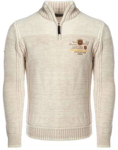 Carisma Strickpullover für Herren ? Herren Troyer mit Stickerei ? Angenehmer Regular Fit Pullover für Büro und Freizeit 7803 Sand S