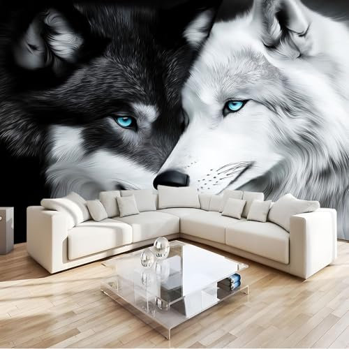 Love Theme Mural Wallpaper Animal Couple Wolf Wall Murals for Bedrooms Living Room Children Nursery Wall Mural Art Decor W350 x H256 cm Wall Decoration Paper Poster