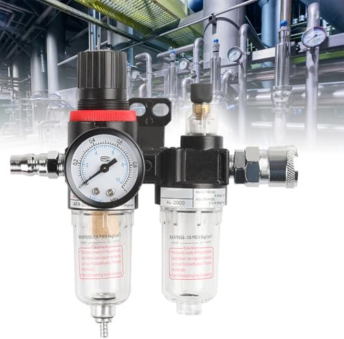 CEWROM 1/4 Zoll Druckluft Druckminderer Wasserabscheider mit Manometer Schnellkupplungen Ölabscheider Druckregler Kompressor Zubehör für Kompressor Filter, Luftwerkzeug