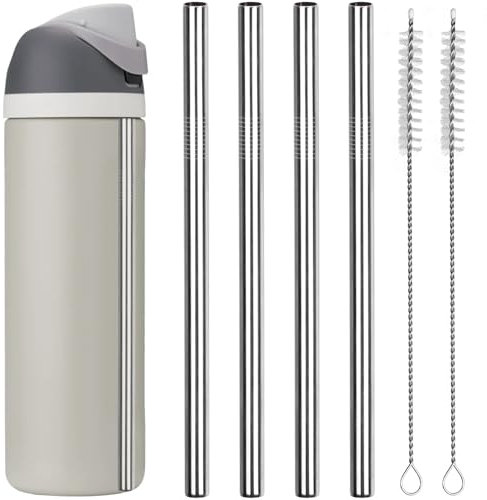 Lot de 4 pailles de rechange en métal pour bouteille d'eau Owala de 700 ml, 946 ml, avec 2 brosses de nettoyage, pailles réutilisables en acier inoxydable compatibles avec les bouteilles d'eau Owala