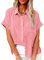 Decorie Womens Blouse Cotton Shirts Short Sleeve V-Neck Button Down Ladies Business Shirt Casual Office Work Womens Tops (Pink,L)