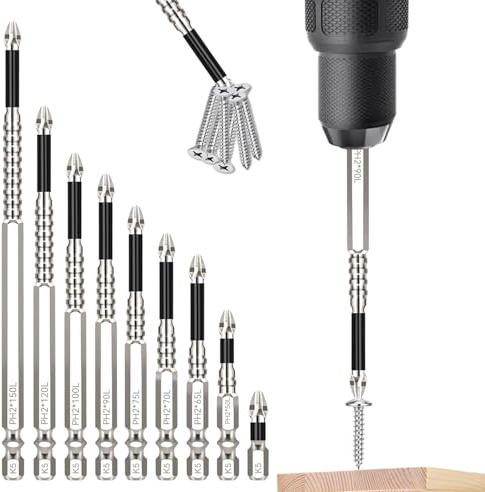 BEASAFY 9 Stück Magnetic Screwdriver Drill Bit Set, Rutschfest Magnetische Bits, Hochmagnetischer Schraubendreher-Bohrer-Bit-Satz(25/50/65/70/75/90/100/120/150 mm)