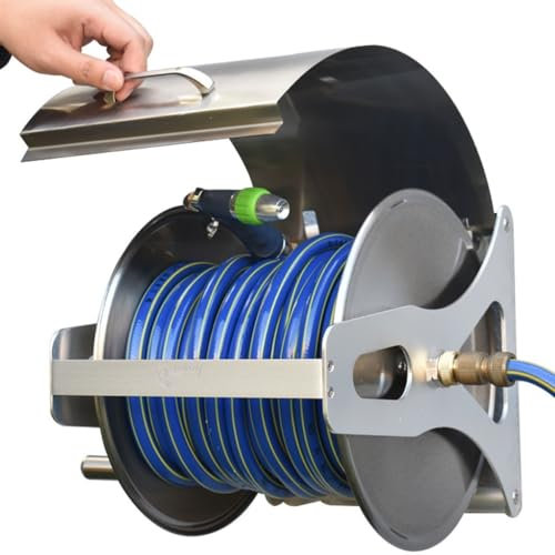 BSIDFEN Carrello avvolgitubo Coperto per Giardino Esterno, avvolgitubo Compatto da Parete, Carrello Porta-Tubo Robusto