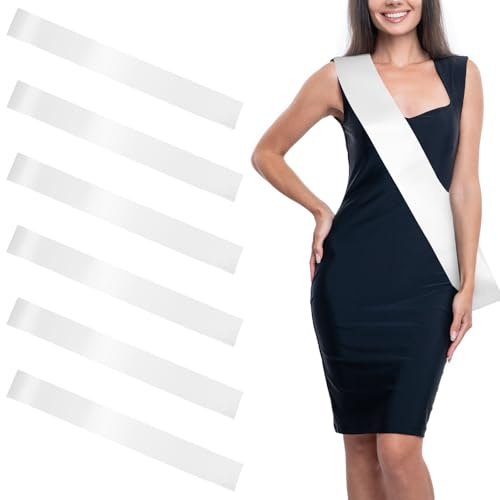 6 Stück Schärpe Weiße Schärpe Blank Satin Leere Schärpe Party Zubehör Schärpe Reinweißer Deko Schärpe Für Damen DIY Schärpe für Geburtstag Hochzeit Abschlussfeiern Junggesellinnenabschied