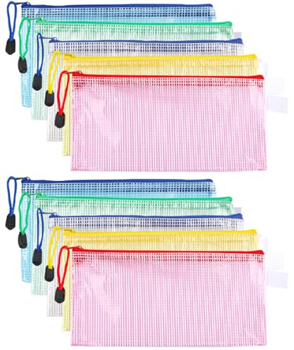 10 Stück Dokumententasche A6, Reißverschlusstasche Wasserdichte Mesh Dokumententaschen,Reißverschlussbeutel für Bürobedarf,Schulmaterial,Dokumente Case,Papier,Quittungen,Kosmetika,5 Farben