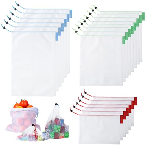 Uoxmiy 20 Pcs Mesh Bags drawstring,3 Sizes Toy Storage Organization Net Toy Bags, Washable Eco-Friendly for Toys Fruits Vegetables Cosmetics Grocery Shopping