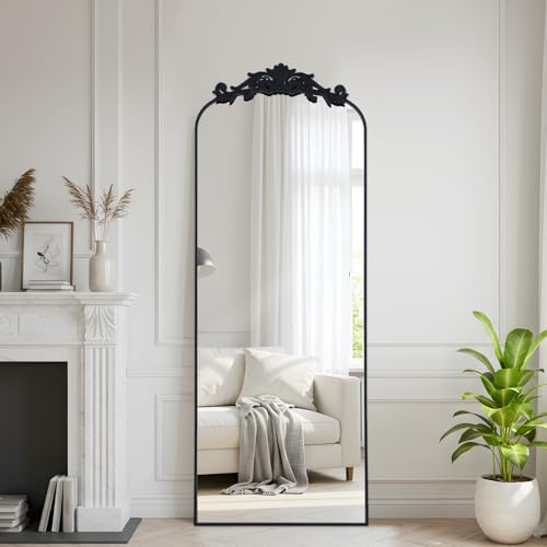 Reflix Miroir sur pied vintage pleine longueur, 44 x 146 cm, grand miroir de sol arqué pour décoration d'intérieur, miroirs d'accentuation vintage, noir