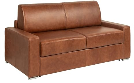 Vente-unique-Schlafsofa mit Matratze 3-Sitzer - Liegefläche 140 cm - Matratze 22 cm mit Memory-Schaum - Büffelleder - Vintage Caramel - CALITO